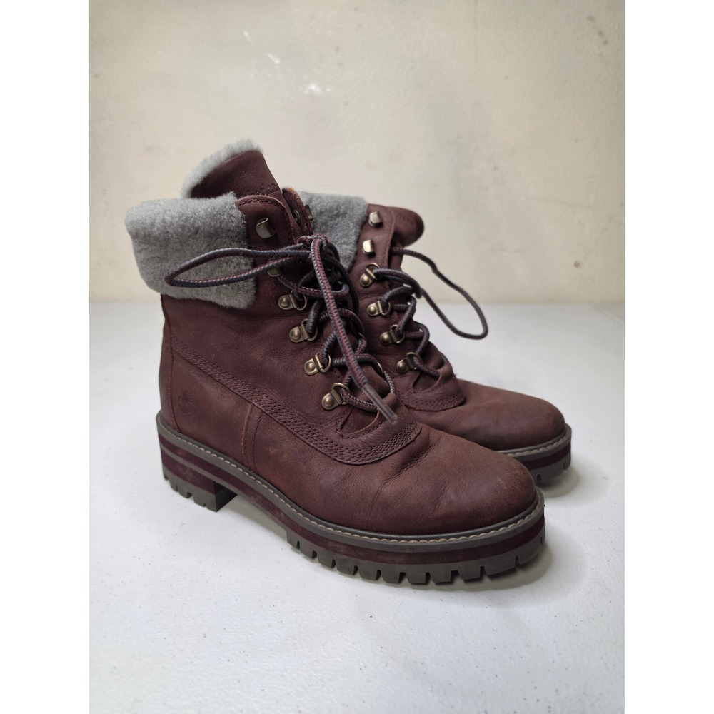 Timberland Courmayeur Valley Burgundy Leather Shearling Boots Womens 8